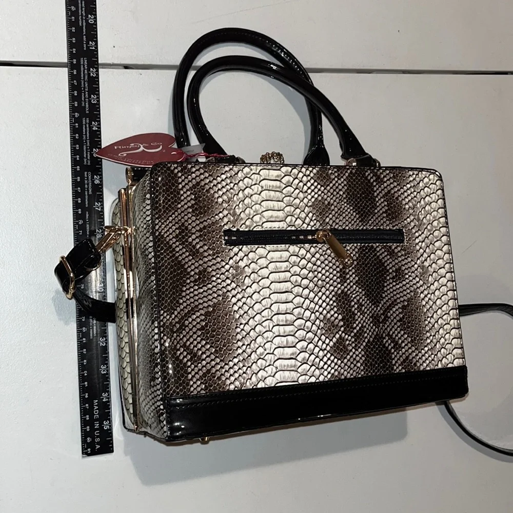 Rimen  & Co brown serpent print patent leather bag removable crossbody strap